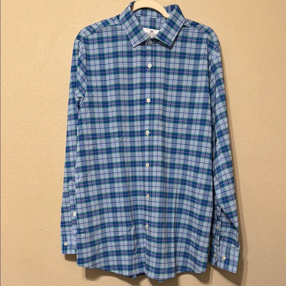 Mizzen+Main Men's Blue & Plaid Trim Fit Long Sleeve Button Front Shirt Size XXL